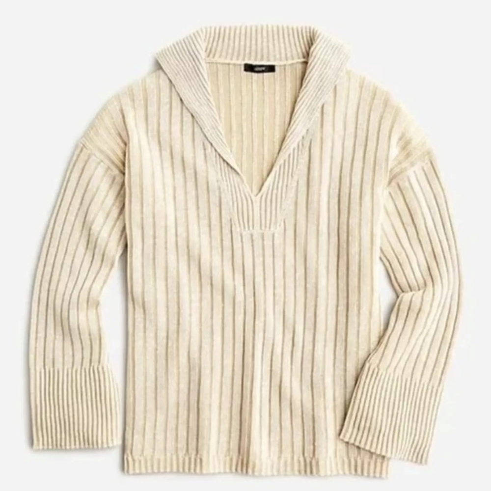 NWT J. Crew relaxed fit linen-cotton blend collard sweater